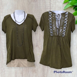 Taylor & Sage olive green back lace up top